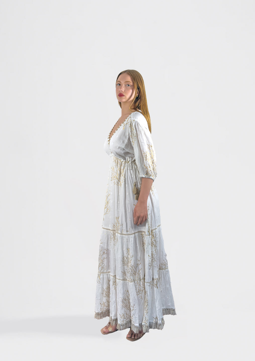 Boho Coral Embroidered Maxi Dress