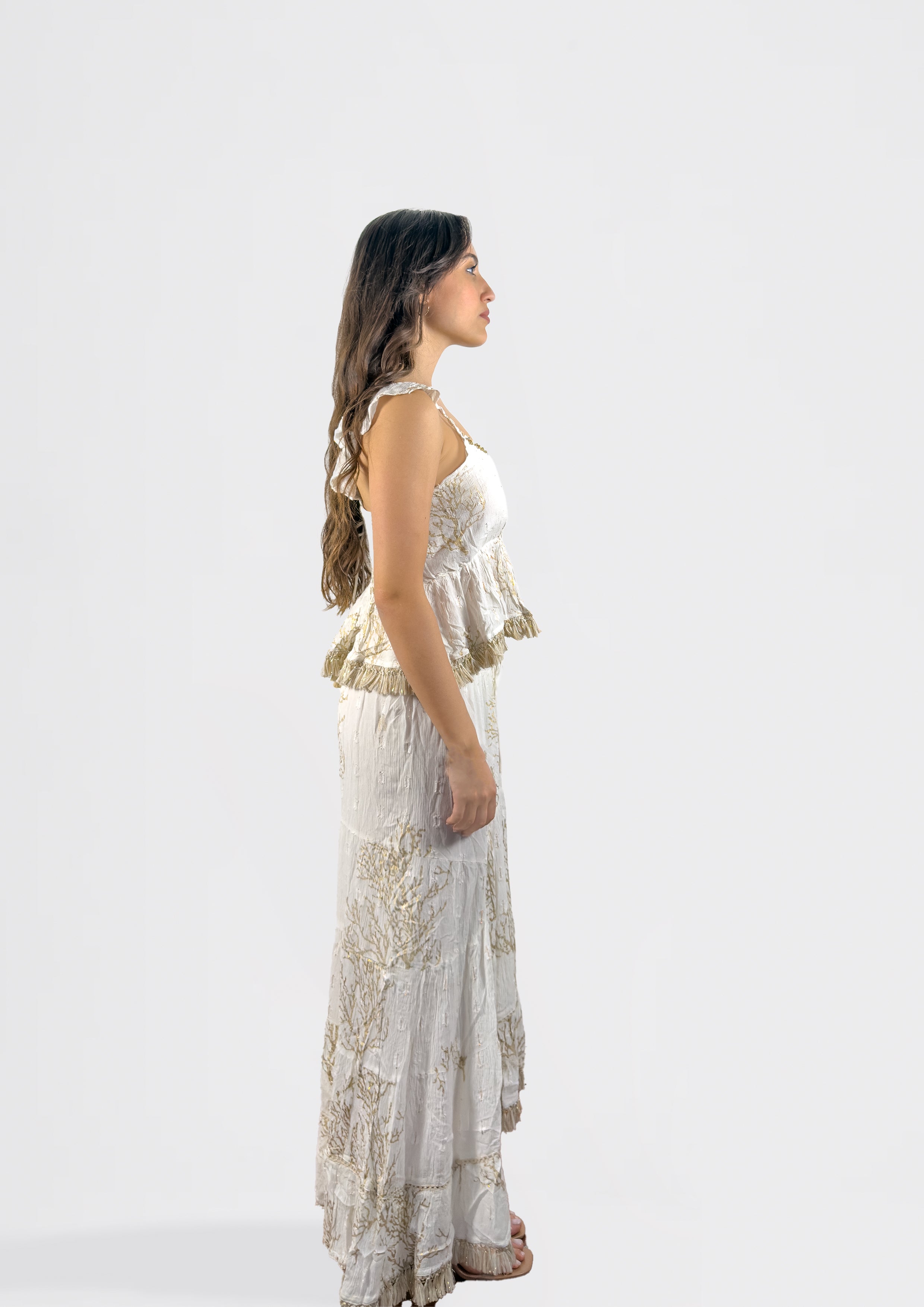 Ivory Textured Set with Fringe Detail