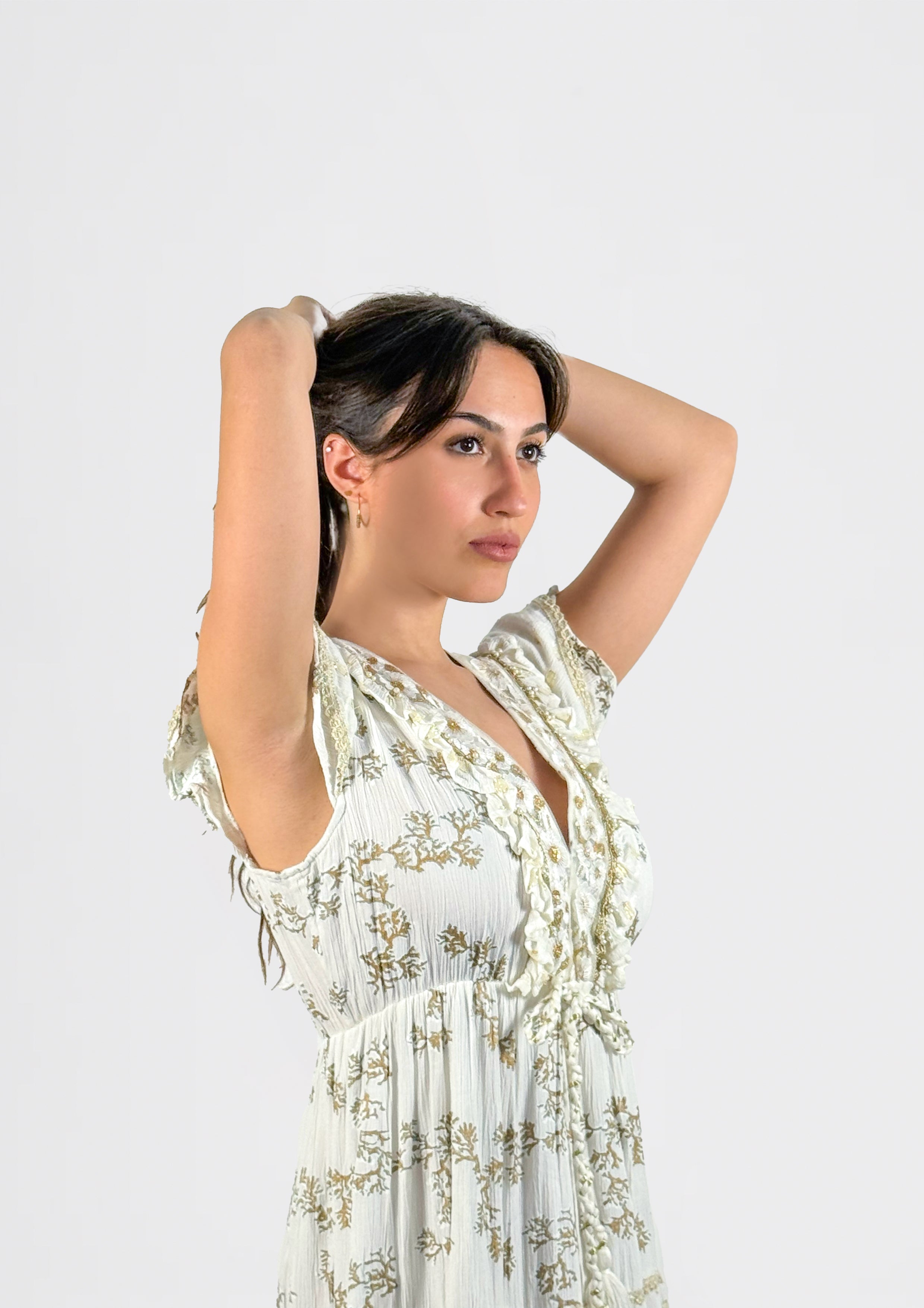 Maxi Dress with Gilded Coral Design